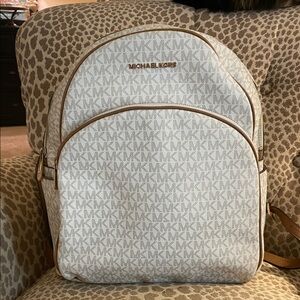 Michael Kors Cream and Brown Logo Backpack